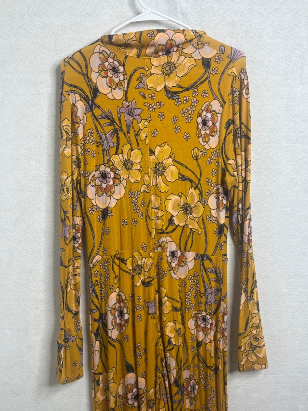 Free People Mustard Floral Long Sleeve Maxi Dress Boho Twist Front - Picture 6 of 6